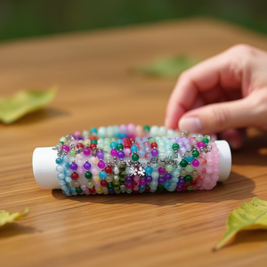 Bracciale con Ciondolo a Quadrifoglio e Perline di Vetro, in Acciaio Inossidabile, Fatto a Mano, 24 Pezzi Multicolore, Gioielli alla Moda, Regalo Unisex, Stile Trendy - Product Image 3