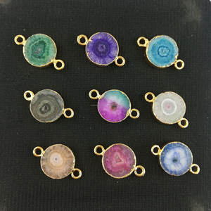 Connecteurs en alliage plaqué or quartz solaire, connecteurs ronds en druzy solaire pour enfants - Product Image 1