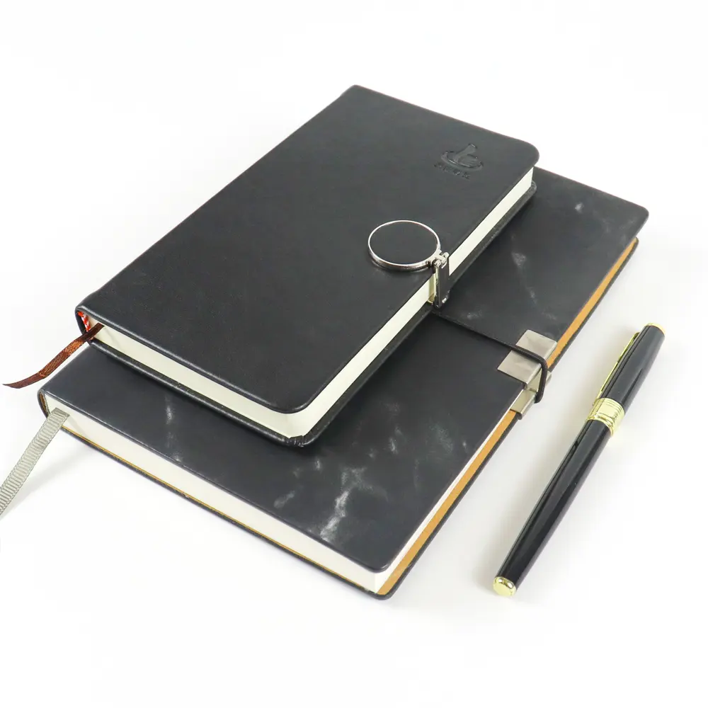 دفتر يوميات من الجلد a5 بغلاف مقوى بشعار مخصص دفتر ملاحظات للطلاب مخطط أسود كرافت