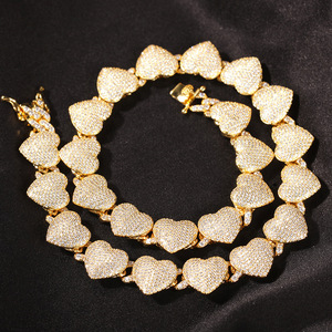 Unisex Trendy Hip Hop 15mmBling Iced AAA Zirkon Rhodium 18 Karat vergoldet Herz gepflastert kubanischen Armband Zirkon Link Halskette Ketten - Product Image 5