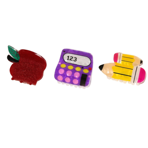 3-Piece School Acrylic Hair Claws Set Apple Calculator Pencil Design For Students - Product Image 1