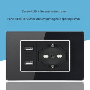 Prise murale double USB type C en verre trempé, norme allemande, avec interrupteur et trois prises de courant - Product Image 4