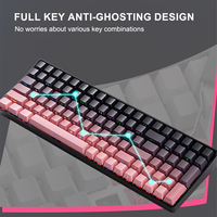 Keyboard Gaming 100-Key Gradient Pink Berkabel dan Nirkabel Multi-Mode Antarmuka Tipe C dengan PCB Plastik dan Keycap Mekanis