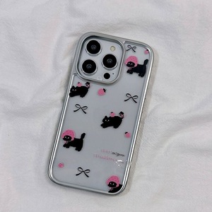 Mạ điện Bạc Khung dễ thương mèo nhỏ màu đen điện thoại casefor iPhone 13/14/15Promax chống rơi iphone11/12female15cartoon - Product Image 3