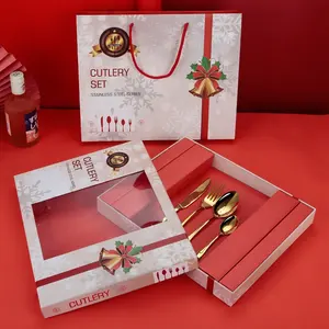 24 pezzi Di Natale confezione regalo set di posate in acciaio inox bistecca posate quattro principali pezzo set di posate regalo scatola di