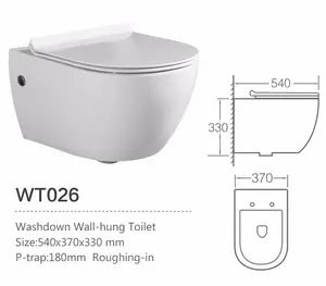 Round Rimless Sanitary Ware Ceramic Easy Clean Save Space Wall Hung Toilet