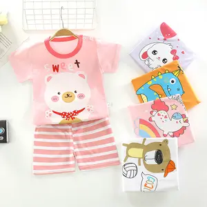 100% pure cotton girls clothing sets summer short sleeve suit baby clothes factory wholesale