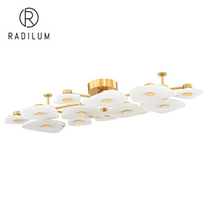 Luxury Nordic Style Brass Alabaster Stone <b>Ceiling</b> Lamp Minimalist Geometric LED <b>Lighting</b> for High-end Interior Decor - Product Image 1