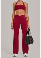 Ensemble de Vêtements de Sport Respirant 2 Pièces pour Femme : Soutien-Gorge Dos Nu et Pantalon de Yoga Évasé Taille Croisée en V – Nouvelle Collection Ajustée pour le Fitness