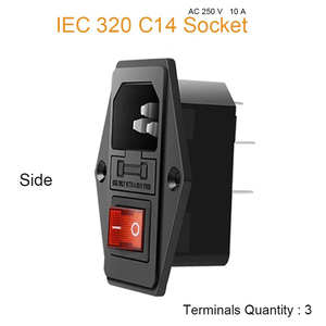 Adaptador de enchufe de montaje en <span class=keywords><strong>Panel</strong></span> IEC 320 C14 Toma de corriente Montaje de tornillo negro Botón rojo AC 250V 10A Toma de corriente de entrada de 3 pines - Product Image 3