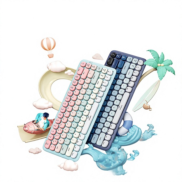 UGREEN Wireless for Rubber Mechanical Keyboard for Girls Cute LED Backlit Ambidextrous New Low-profile Tea Switch for Office
