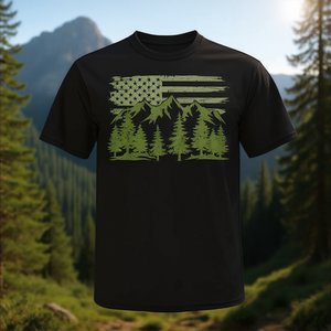T-shirt con bandiera americana, foresta, alberi, fauna selvatica, natura, outdoor - Product Image 3