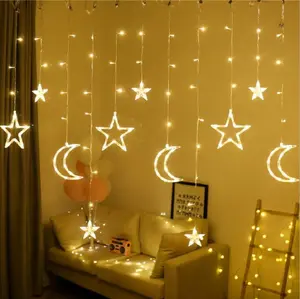 8 Modes 138 Led Waterproof Star Moon Fairy String Light Christmas 8 Functions Curtain Lights With Remote Control
