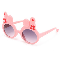 Lunettes de soleil pour enfants en plastique rose vif avec oreilles de lapin, ornement floral rouge en forme de cœur, protection UV, lunettes de soleil d'extérieur pour enfants