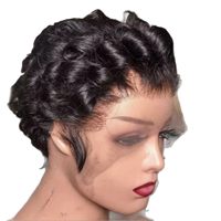 Perruque Courte Bouclée Pixie Cut avec Frontale en Dentelle 100% Cheveux Humains