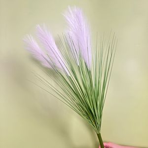 Bouquets d'herbes artificielles en PVC, 5 têtes, blanches, haute simulation, pour décoration intérieure, mariage et accessoires de maison - Product Image 3