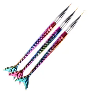 Yeni tasarım tırnak resim fırçası boyalı oyma kanca kalem Mermaid kolu degrade çubuk balık kuyruğu çekme hattı kalem 3 adet