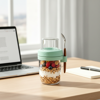 Bocaux en verre pour overnight oats avec séparation sec/humide, préparation de repas, type Mason Jar avec couvercles, compatibles vapeur et alimentaires