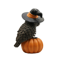 Statua in Resina di Halloween con Gufo Scheletro, Cappello da Strega e Zucca con Luce LED, Stile Animale, Intaglio in Legno, Decorazione per la Casa