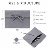 Pochette à bijoux multi-usages en microfibre grise avec fermeture à nœud en ruban, logo en feuille d'or, personnalisable OEM, pochette de rangement pour maquillage et rouge à lèvres