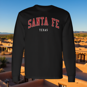 T-shirt a maniche lunghe Santa Fe Texas, abbigliamento unisex in stile college - Product Image 3