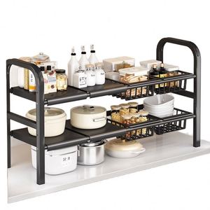 <b>Kitchen</b> <b>Racks</b> - Under Sink Adjustable Organizer, Sliding Cabinet Shelf with No Tools Installation - Product Image 1