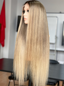 2024 SHY médico Rubio europeo crudo Balayage encaje peluca sin cola estilo recto encaje transparente Perruques Naturel Cheveux Humain - Product Image 4