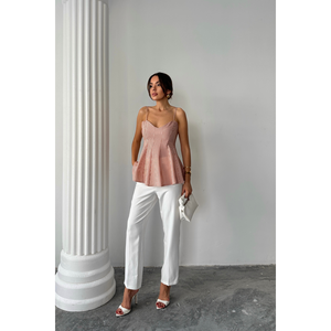 Blusa con Tirantes Estilo Waffle a Rayas Marrones con Detalles Oscuros, Talla S para Mujer - Product Image 4