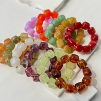 Bracelet extensible en perles acryliques carrées marbrées aux couleurs pastel, style bohème, bijoux de mode pour femmes