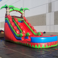 Structure gonflable commerciale pour jardin, avec toboggan aquatique tropical en marbre, château sauteur et piscine intégrée