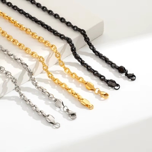 Collier chaîne <span class=keywords><strong>Doudou</strong></span> en acier inoxydable plaqué or 18 carats avec perles polies et maillons bulles, idéal pour le quotidien – Meilleure vente - Product Image 5