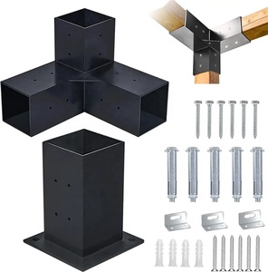 Kit de pérgola Base de 3 vías <span class=keywords><strong>para</strong></span> pérgola Soporte de esquina de ángulo recto Soportes de pérgola de acero aleado Botas con tornillos <span class=keywords><strong>para</strong></span> madera 4x4 - Product Image 3