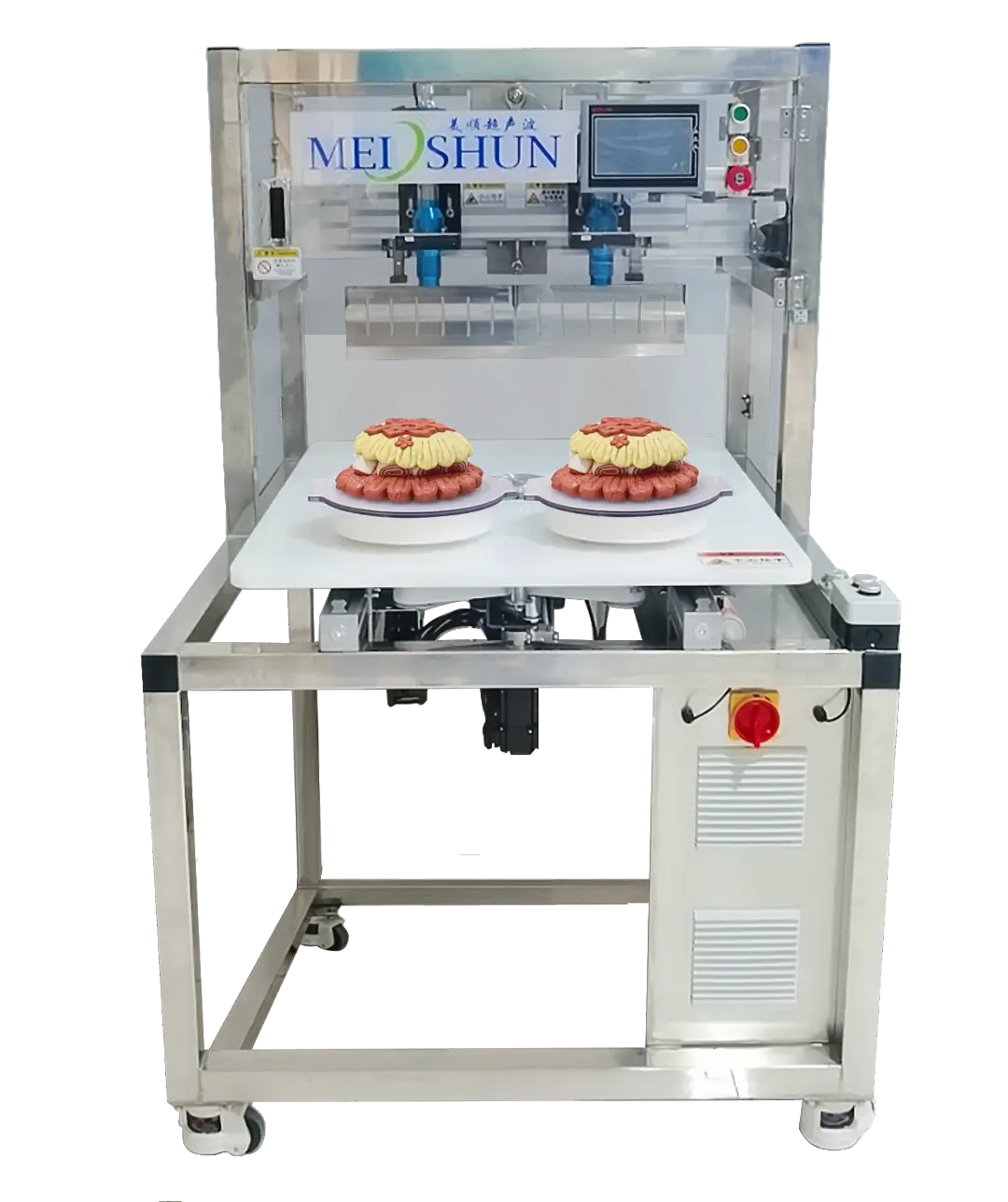 산업용 자동 원형 케이크 커터 타르트 파이 초음파 절단 장비