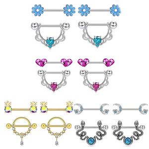 Gaby nouveaux anneaux de mamelon en acier chirurgical 316L bleu bel anneau de mamelon vibrant papillon ananas kit de piercing <span class=keywords><strong>bijou</strong></span> - Product Image 6