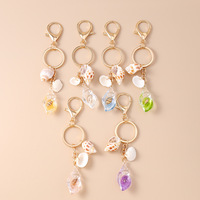 Porte-clés de plage avec étoile de mer dorée et coquillage, breloque de sac côtière, porte-clés mignon d'été pour femme, coquille conque