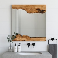 Wood Handmade Mirror, Real Wood Rustic Wall Hanging Wavy Mirror, Asymmetrical Live Edge Wooden Mirror