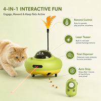 Jouet pour chat télécommandé en gros avec distributeur de friandises, queue à plumes, lumière laser, port pour friandises et jeu automatique pour animaux domestiques