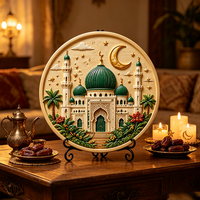 Ornement de bureau rond en résine en gros, impression UV 3D en relief, mosquée du Ramadan, lune, étoile, palmier, décoration de table pour la maison, personnalisable