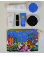 Pochette de rangement zippée à imprimé paysage urbain de dessin animé, sac de voyage réutilisable, pochettes de maquillage et de toilette pour usage quotidien