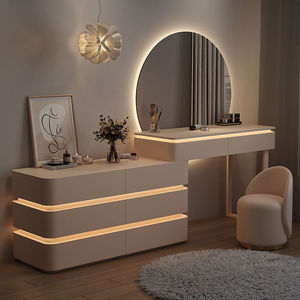 Coiffeuse moderne de luxe en bois massif avec éclairage intégré et armoire de rangement, <span class=keywords><strong>pour</strong></span> chambre à coucher, noir et blanc, <span class=keywords><strong>pour</strong></span> filles, style vintage - Product Image 4