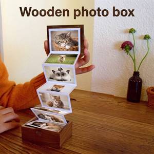 Folding Wooden Photo Storage <b>Box</b> Personalized Custom Polished Pull Out pet Gift <b>Memorial</b> <b>Keepsake</b> Album Wooden Photo <b>Box</b> - Product Image 1