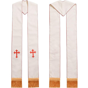 Écharpe de Pasteur en Satin Blanc avec Broderie de Croix Noire Forme Rectangulaire pour Cérémonie Religieuse - Product Image 4