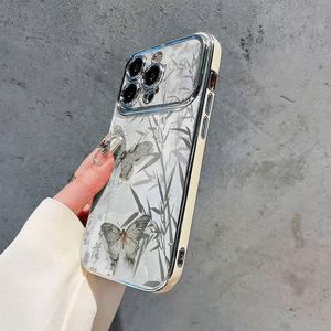 Coque de téléphone rétro motif papillon bambou pour <span class=keywords><strong>iPhone</strong></span> <span class=keywords><strong>12</strong></span> 13 14 15 16 17 <span class=keywords><strong>Pro</strong></span> Max, électroplaquée, grande fenêtre, antichoc, protection arrière - Product Image 5