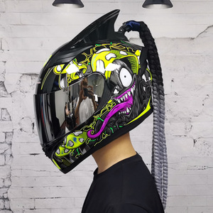 Casco completo de motocicleta eléctrica para hombre y mujer, accesorio para correr, personalizado, <span class=keywords><strong>con</strong></span> trenza, para verano - Product Image 4