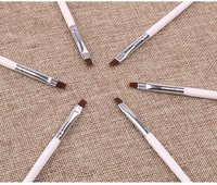 Pinceau à ongles professionnel à manche en plastique blanc, poils en nylon, tête plate, outil de nail art, pour peinture chinoise, vente en gros
