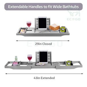 Bandeja de Ducha Extensible Moderna ECO GO para Baño, Color Gris, con Patas Plegables de Bambú, Duradera, Ecológica, Color Personalizable - Product Image 5