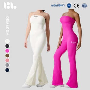 Mono de yoga sin costuras de una pieza y pantalones de yoga acampanados con efecto levanta glúteos para entrenamiento y ejercicio, nuevo color azul marino - Product Image 1