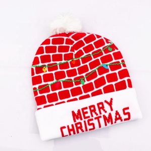 Chapeau de père noël tricoté lumineux joyeux noël décoration enfants cadeau bonne année 2024 Navidad 2023 LED chapeau de noël - Product Image 1
