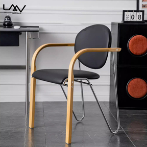 أثاث كرسي بذراعين من القماش ذو إطار معدني + خشب + مقهى فندقي على الطراز الحديث - Product Image 4