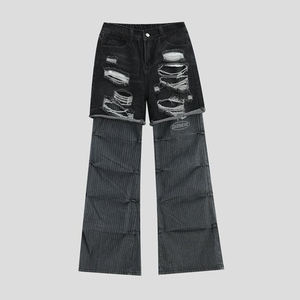 Pour DiZNEW Vintage 2 pièces grande taille hommes imperméable jean mi-taille adoucissant en détresse blanc clair foncé couleur cassé <span class=keywords><strong>crayon</strong></span> - Product Image 3